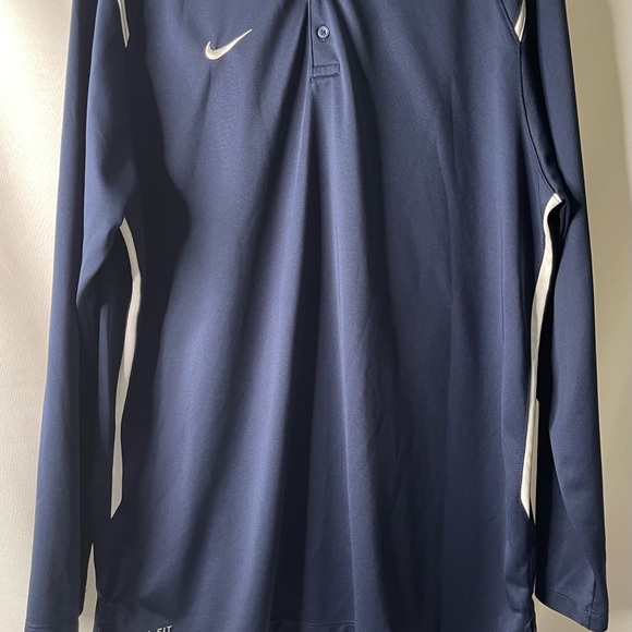 Men’s XL /TG Nike Dri Fit Blue & White long sleeve polo shirt - Picture 2 of 5
